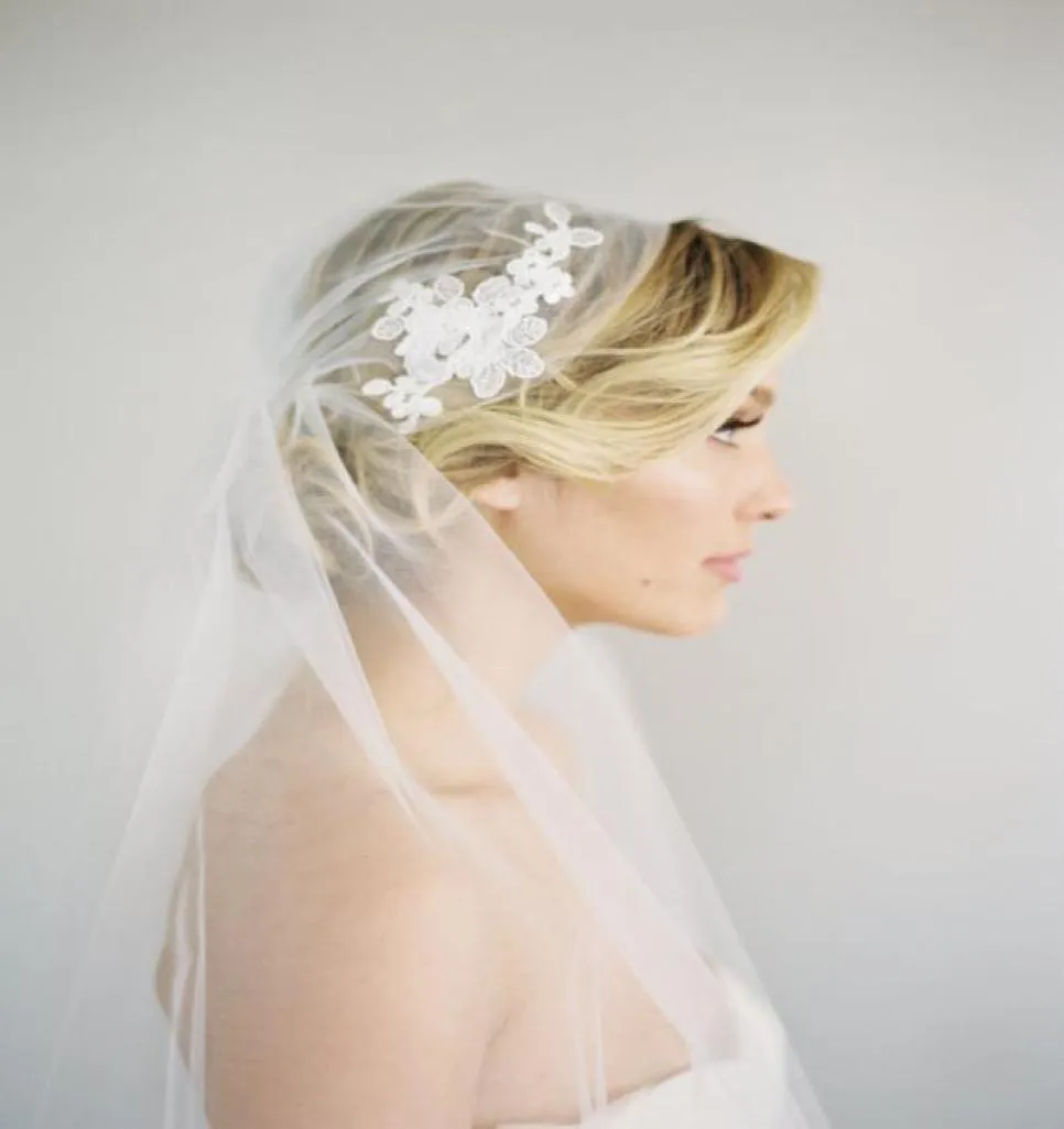 Juliet Cap Two Layer Waltz White Ivory Cut Edge Veil Spets Applique Bridal Head Pieces For Wedding Dresses 3508994337