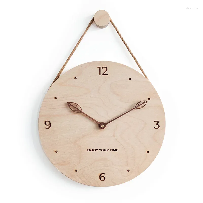 Relógios de parede pendurado relógio de madeira design moderno nórdico breve sala de estar decoração cozinha arte relógio decoração casa 12 Polegada