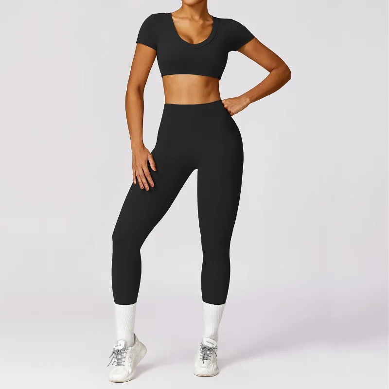 Frauen Zweiteilige Hosen Gym Set Trainingsanzug Yoga Workout Kleidung Kurzarm Trainingsanzug Für Fitness Tragen Weibliche Casual Sport Outfit
