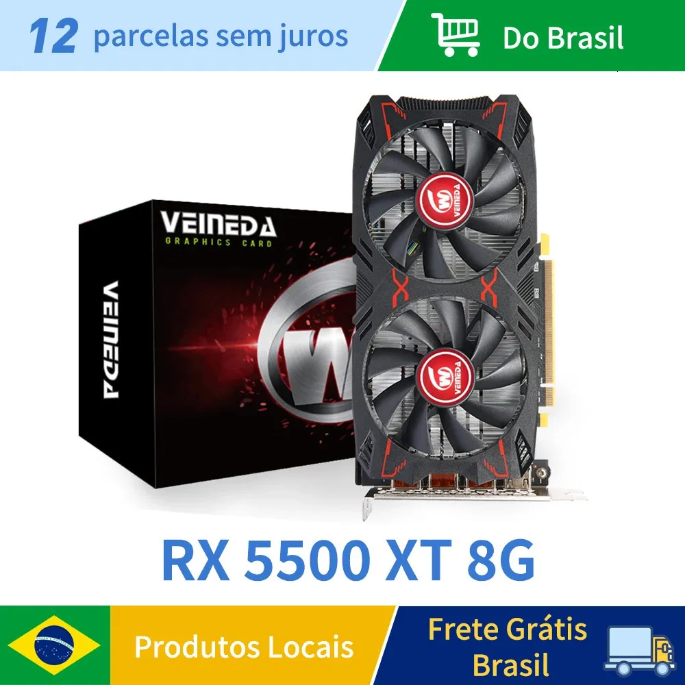 VEINEDA carte graphique RX5500XT 8G jeu 8GB 128Bit GDDR6 PCIE 40x8 GPU Radeon 8gb cartes vidéo de jeu Placa de 240113