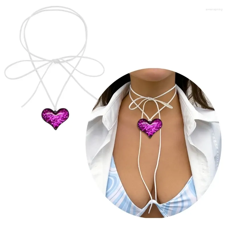 Pingente colares acrílico coração-forma estética colar moda simples clavícula corrente mulheres meninas longa corda festa presente de aniversário y08e