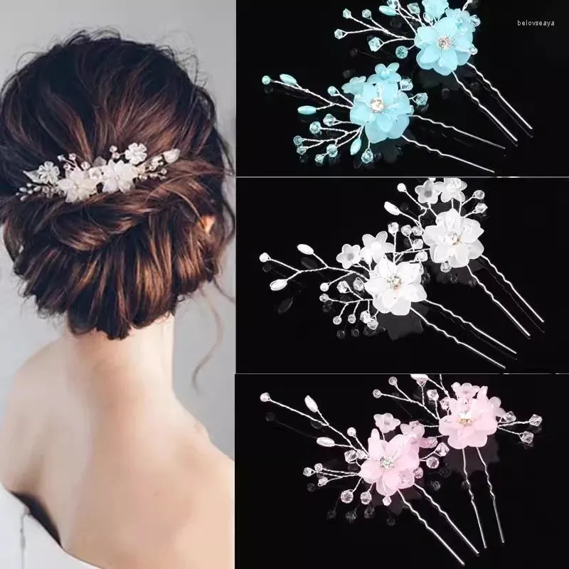 Hair Clips 4pcs Crystal Flower Comb Hairpin Set Rhinestone Pearl Bridal Pins Clip Jewelry Wedding Accessories