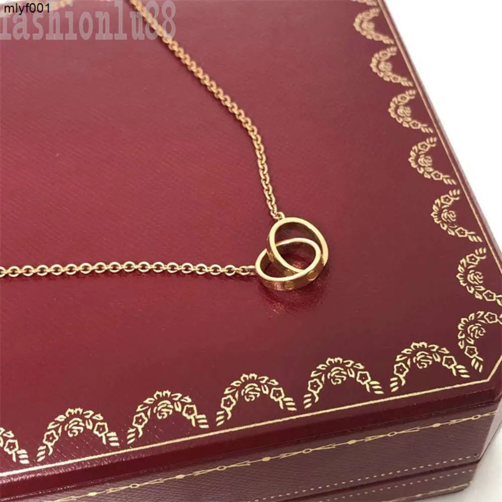 Luxury Necklace Love Pendant Designers Necklaces Dainty for Women Trendy Fashion Diamonds Inlay Double Circle Plated Gold Necklaces Customize Tiktok