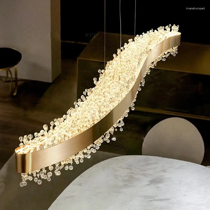 Lampadari Lampadario di cristallo Illuminazione Nordic Soggiorno Lampada a sospensione di design Isola della cucina di lusso Lampada a sospensione rettangolare in oro CX607P