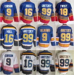 Men Retro Hockey 16 Brett Hull Jersey Vintage Classic 9 Doug Gilmour 99 Wayne Gretzky 18 Tony Twist 1995 1996 CCM Blue White Red All Stitche