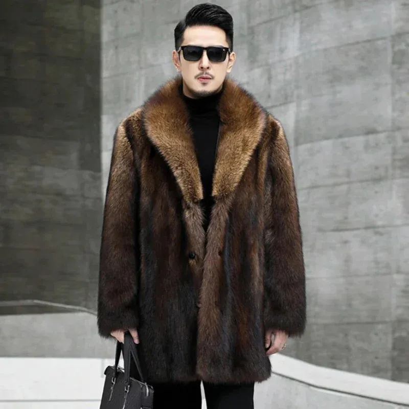 Faux Fur Coat Men Autumn Winter Large Long Men's Jacket Overcoat Mens Clothing Thick Coat Warm Hooded Jackets Maxi Coats 240113