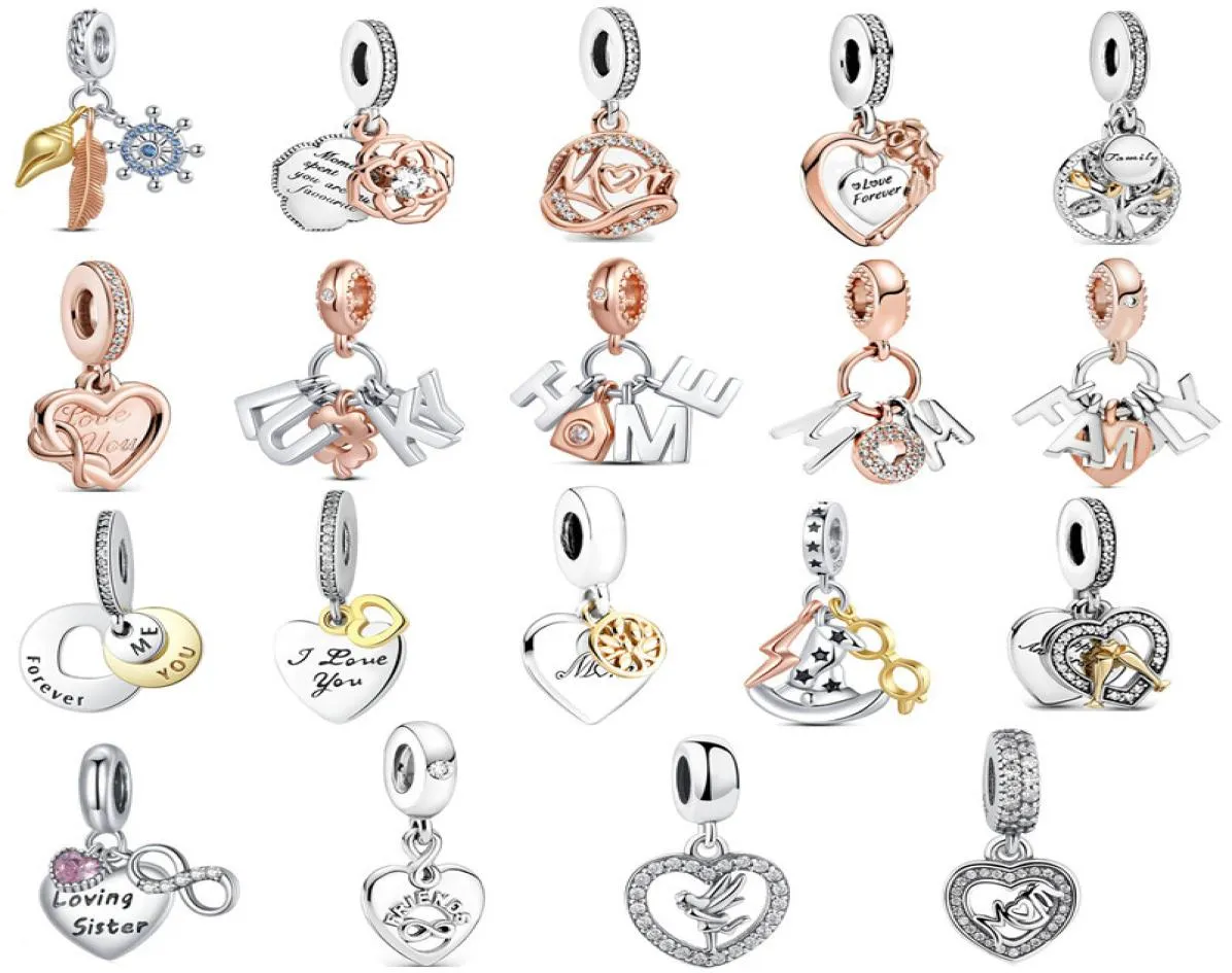 s925 Sterling Silver Charms DIY Letters Rose Gold Beaded Women's Fashion Pendants Original for New Bracelet Luxury Ladies Mom Jewelry Gifts8417643