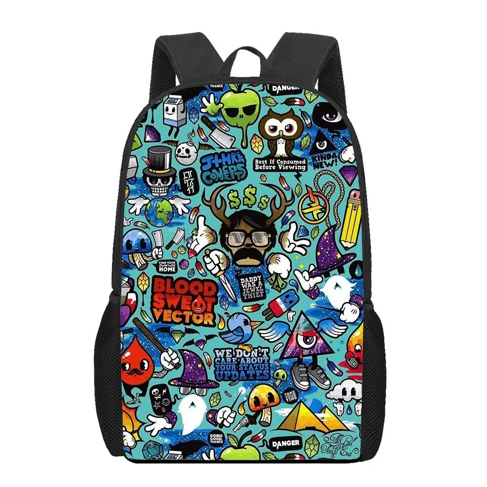 Sacos anime graffiti adesivo padrão crianças saco de escola meninas meninos casual saco de livro adolescente mochila diária mulher homens mochilas de viagem