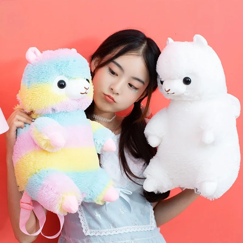 40 cm Kawaii Alpaga En Peluche Sac À Dos Mignon Arc-En-Mouton Peluche Sac À Bandoulière Belle Poupée Enfants Enfants Filles Cadeau D'anniversaire 240113