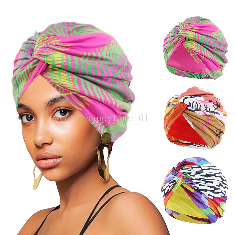 Nya muslimska kvinnor satinfodrad kors ruffle turban hijab bonnet headwear scarf beanie cap elastic twist cap caps headwrap
