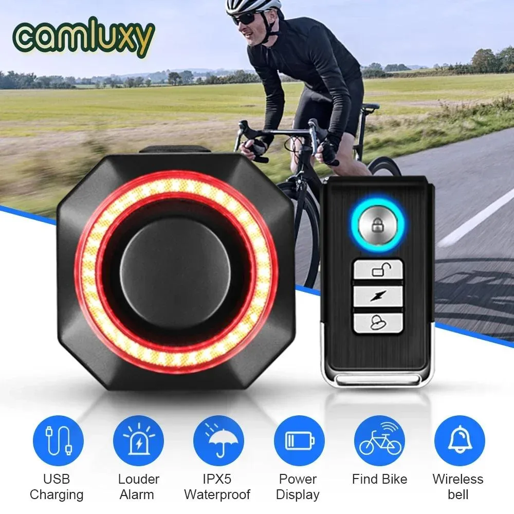 Lights Camluxy Cykelinbrottinbrottslarm Fjärrkontroll USB Laddningscykel Bakre ljus TAILLT Vattentät smart Auto Bromsavkänning BALLLAMP