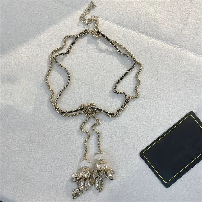 Ожерелья с подвеской в виде двойной буквы C, 18-каратное позолоченное ожерелье со стразами и жемчугом Crysatl, свитер, ожерелье для женщин, свадебная вечеринка, Cclies Jewerlry 6555