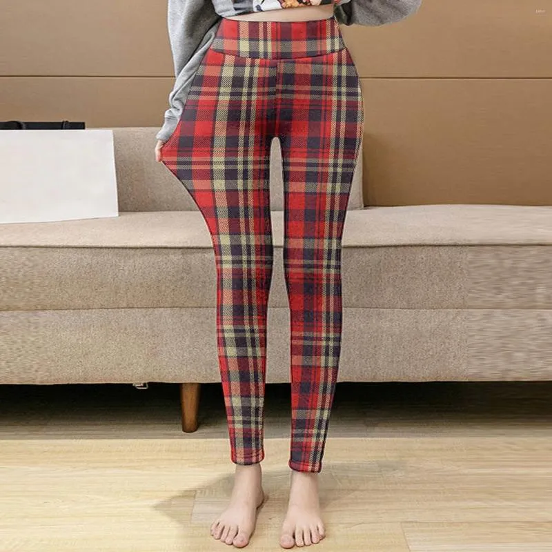 Femmes Shapers Casual Winter Plaid Imprimer Pantalon Taille élastique Entraînement Thermique Capris Haute Coton Leggings Plus Taille Confort Shaper