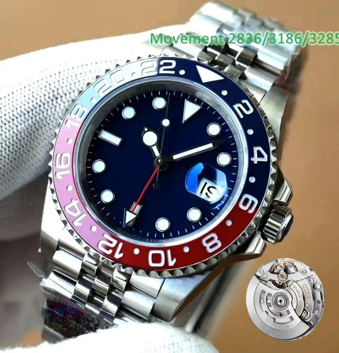 High Clean Mens Watch 40mm Green Pepsi Bezel Batman Watch 2836/3186/3285 Automatic Mechanical Movement 904l Bracelet with Box 904LSteel case Waterproof with box