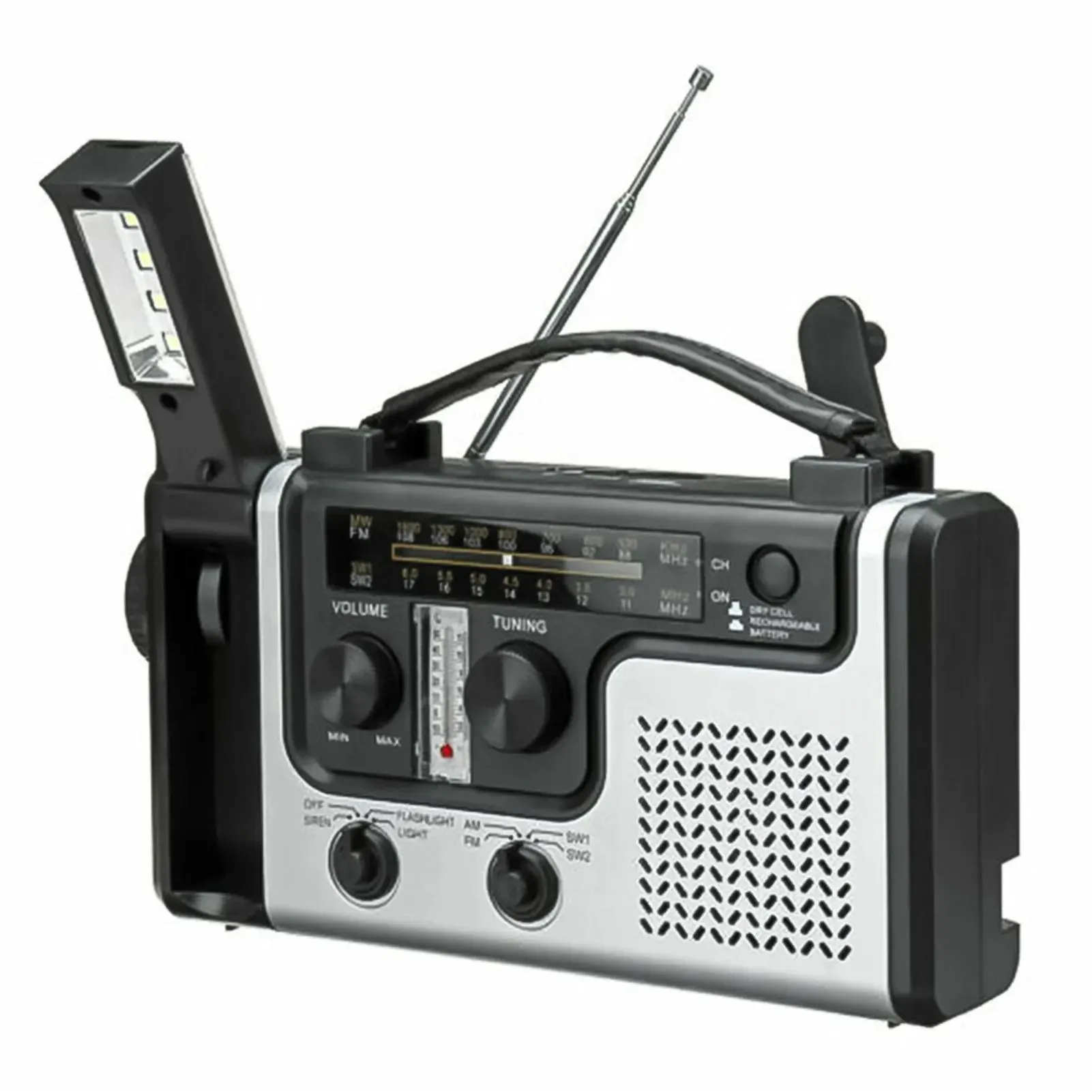 Radio d'urgence Am/fm/sw1/sw2, énergie solaire, manivelle, récepteur radio météo, banque d'alimentation 1200 mah, avec lampe de poche, haut-parleur, alerte SOS