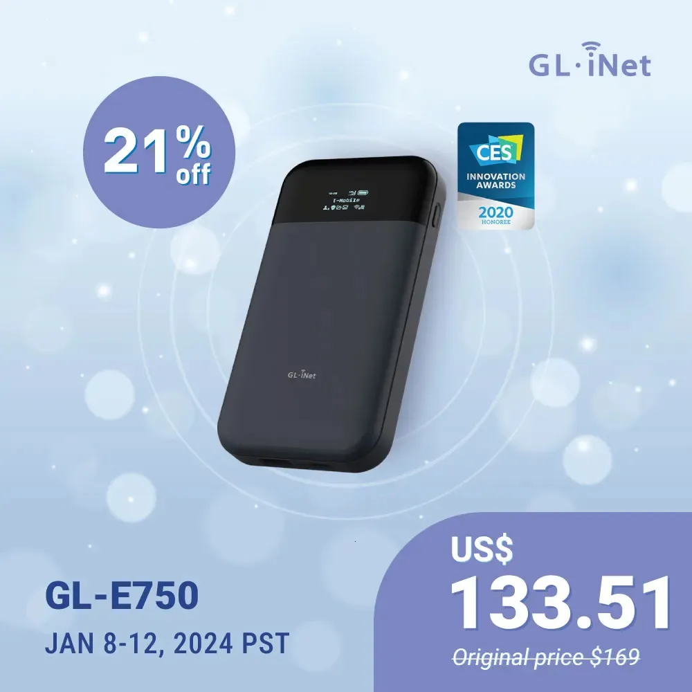 Glinet Mudi GLE750 750ms 512GB كحد أقصى microsd مع OpenWrt 7000mah Battary Portable 4G LTE Router 240113
