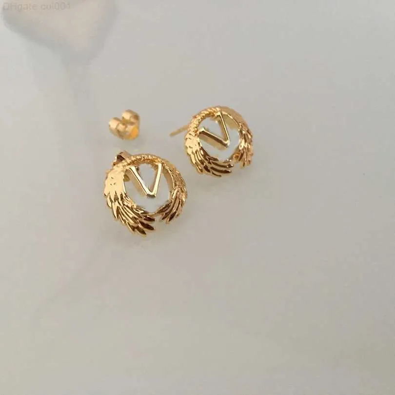 Boucle d'oreille en or pour femmes, clou de blé, de styliste, aile d'ange, marque de luxe, Design de lettres, bijoux à la mode, sans boîte