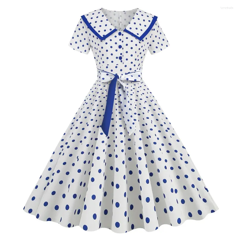 Casual Knee-Length Black Polka Dot Dress for Women Vintage 50s 60s  Turn-Down Collar Short Sleeve from Dhgate Basic & Casual Dresses - price  26.27