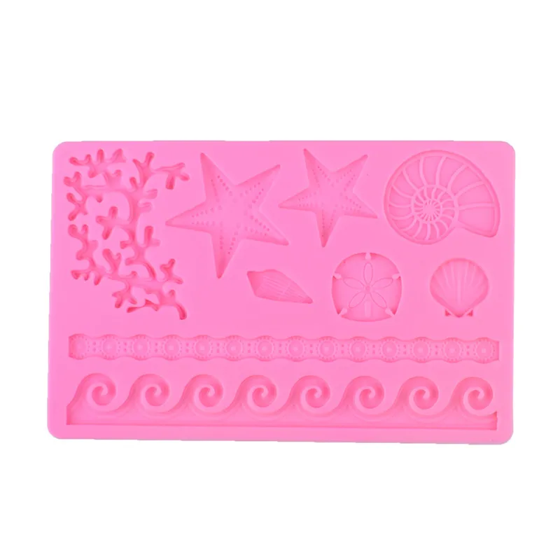 Marine Theme Cake Fondant Mold Seaweed Seashell Coral Starfish Silicone Mold for Cake Decoration Chocolate Candy Polymer Clay Cupcake Cookie 122234