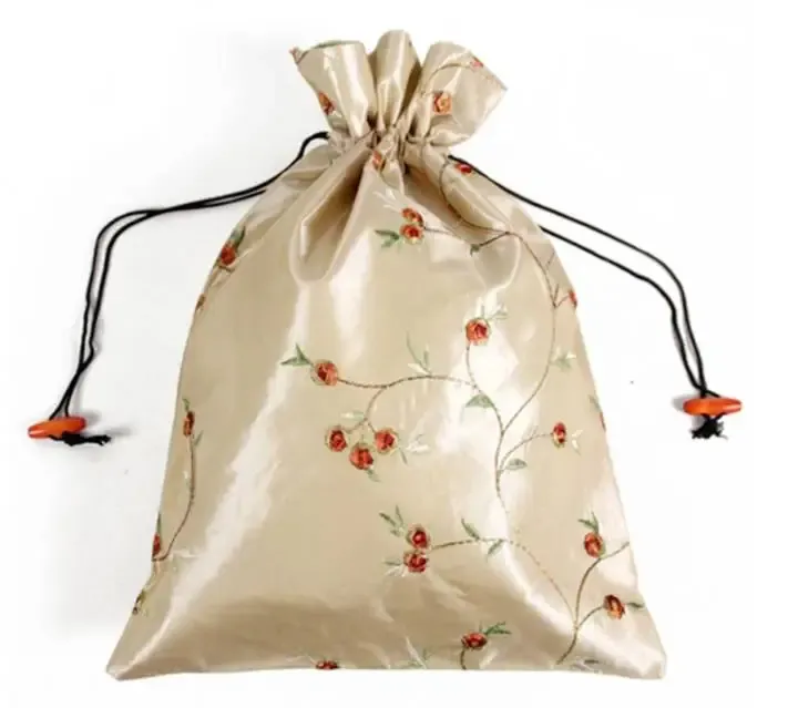 50pcs/ot 27*36cm Chinese Handmade Embroiderd Floral Silk Shoe Bags Portable Drawstring Travel Storage Bags Pouch SN2021