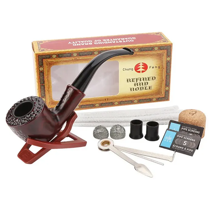 Factory Direct Sales Wooden Resin Smoking Hand Pipe Package Burn Resistant Bakelite Pipes With Metal Bowl A Full Set Dry Herb Tobacco Oil Burner Pipes