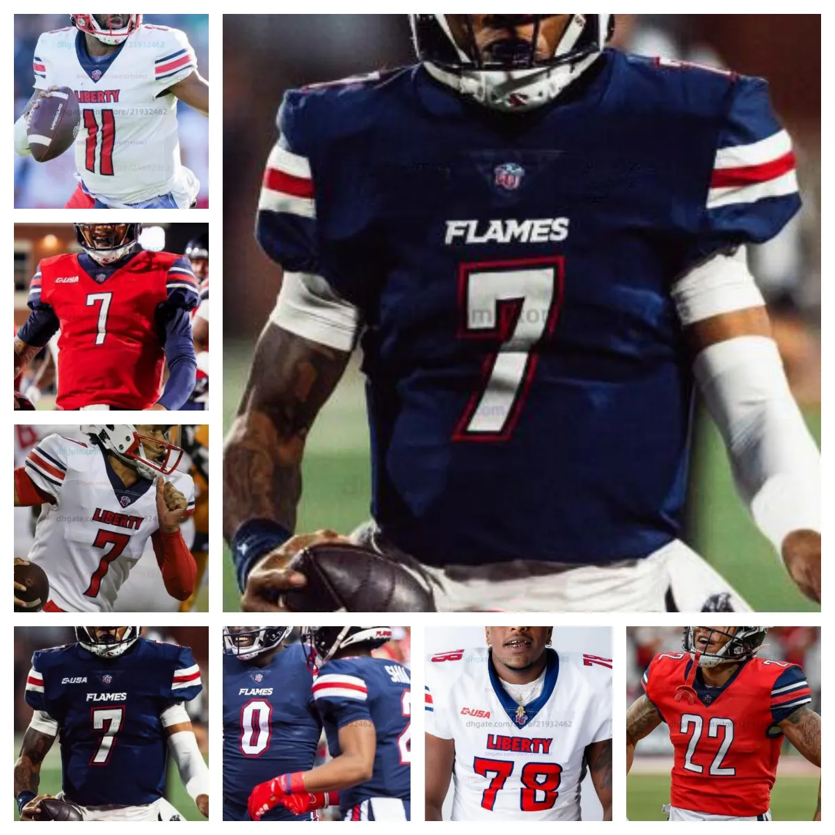 Custom Liberty Flames College Football NCAA Jersey N'importe quel numéro de nom Hommes Femmes Jeunes maillots 7 Kaidon Salter 4 CJ Daniels 20 Quinton Cooley 77 Tajh Boyd 1 Bennett