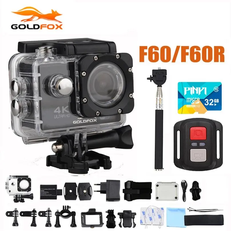 Kameror Goldfox F60/F60R 4K 30FPS Sport Action Camera 170d 1080p 60fps WiFi Mini Camera 30m GO Watertproof Pro Bike Helmet Cam Camcorder