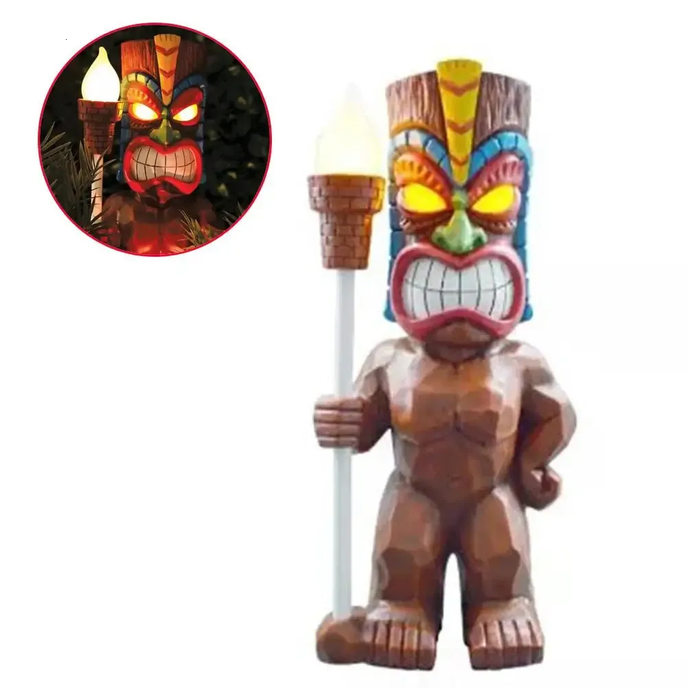 Tiki Energia solare LED Decor Luce da giardino Maya Totem Figurine Ornamenti Artigianato Hawaii Totem Scultura per Arredamento da giardino 240113