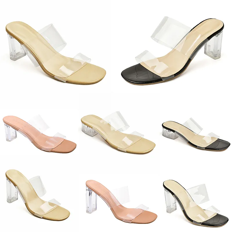 GAI 2024 Summer Women Shoes Sandaler Extravasation High Heels Transparent Crystal Heel Bright Surface Svart stor storlek 35-41