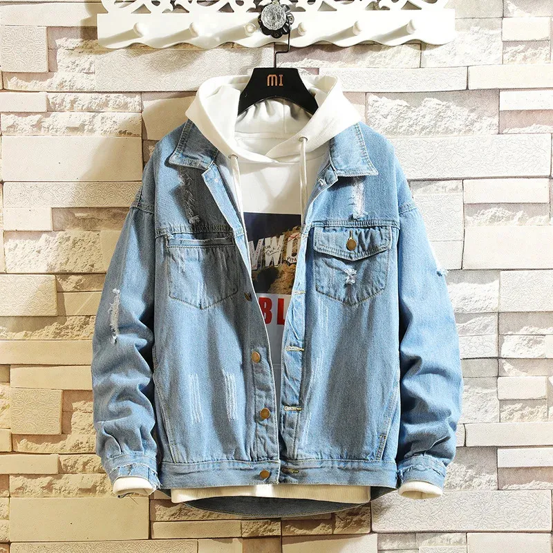 Couple Denim Jacket Korean Fashion Personality Loose Ins Denim Jacket Spring and Autumn Men's Fashion Plus Size Clothes S-5XL 240113