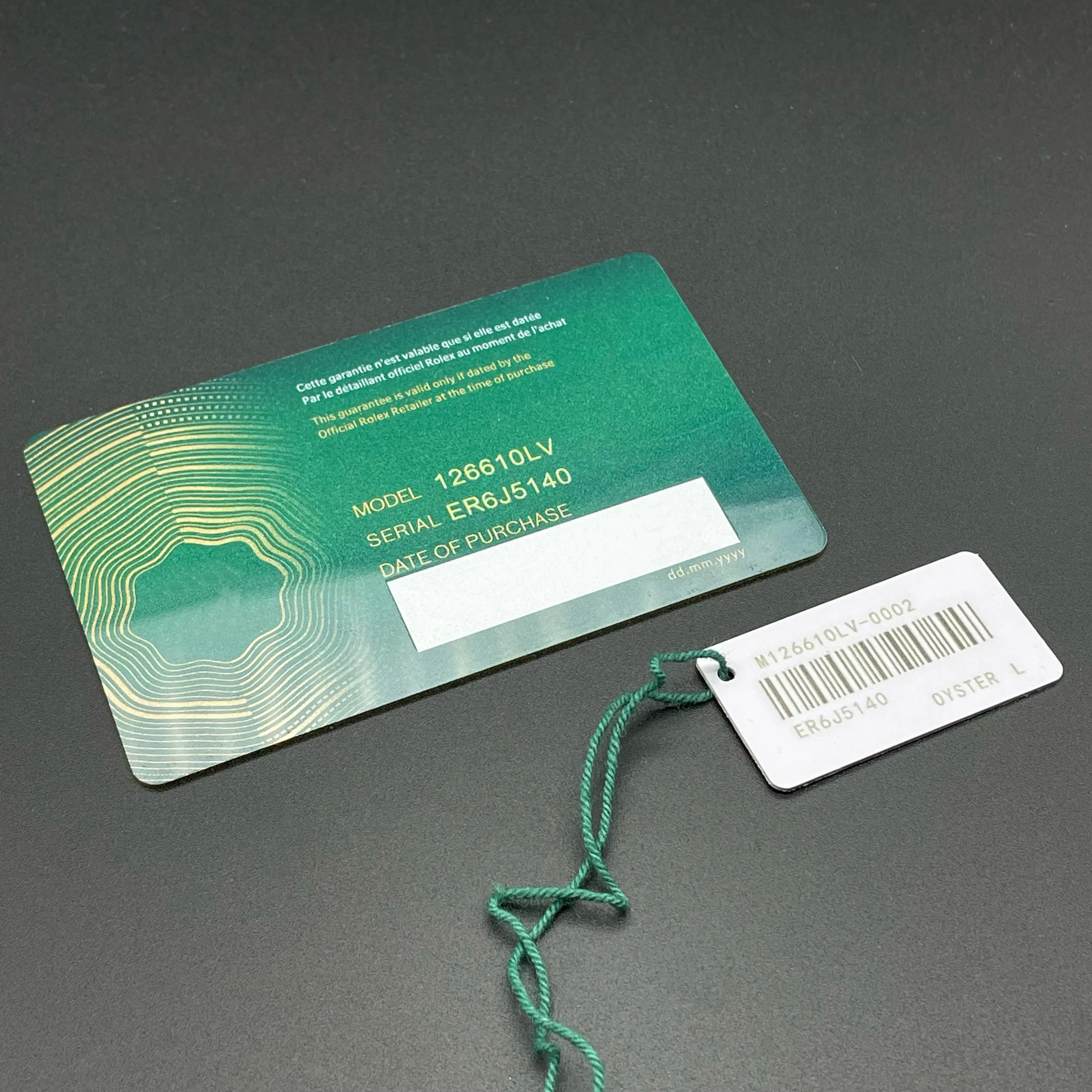 Green Warranty Card 3D Custom Printed Model Serial Number Engraving For Rolex Price Label High Quality Green Security Warranty Cards