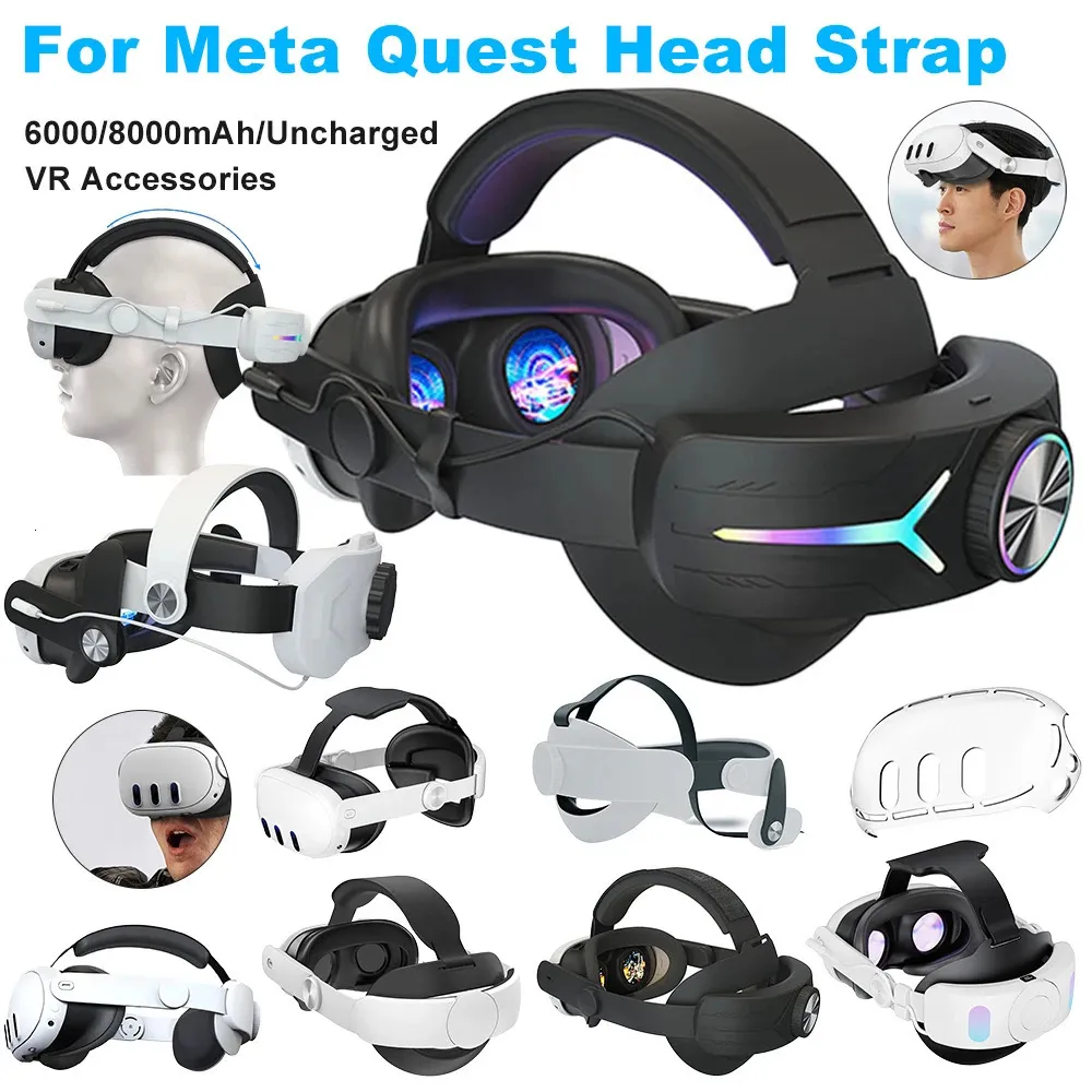 Justerbar huvudrem för Meta Quest 3 60008000MAH Uppladdningsbart VR -band LED Backlight Lightweight Accessorie 240113