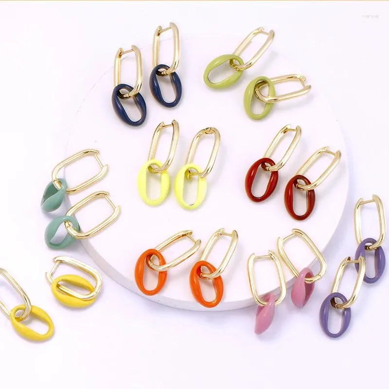 Boucles d'oreilles pendantes en forme de coquille, en émail coloré Pastel, en laiton plaqué or véritable 18 carats, couleur été plage, bijoux tendance, Gif, 2024