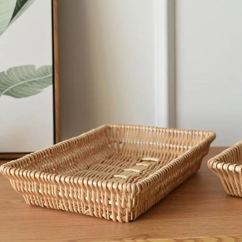 Dinnerware Sets Rattan Storage Box Desktop Decor Fruit Tray Vine Basket Bread Container Wicker Sundries Organizer