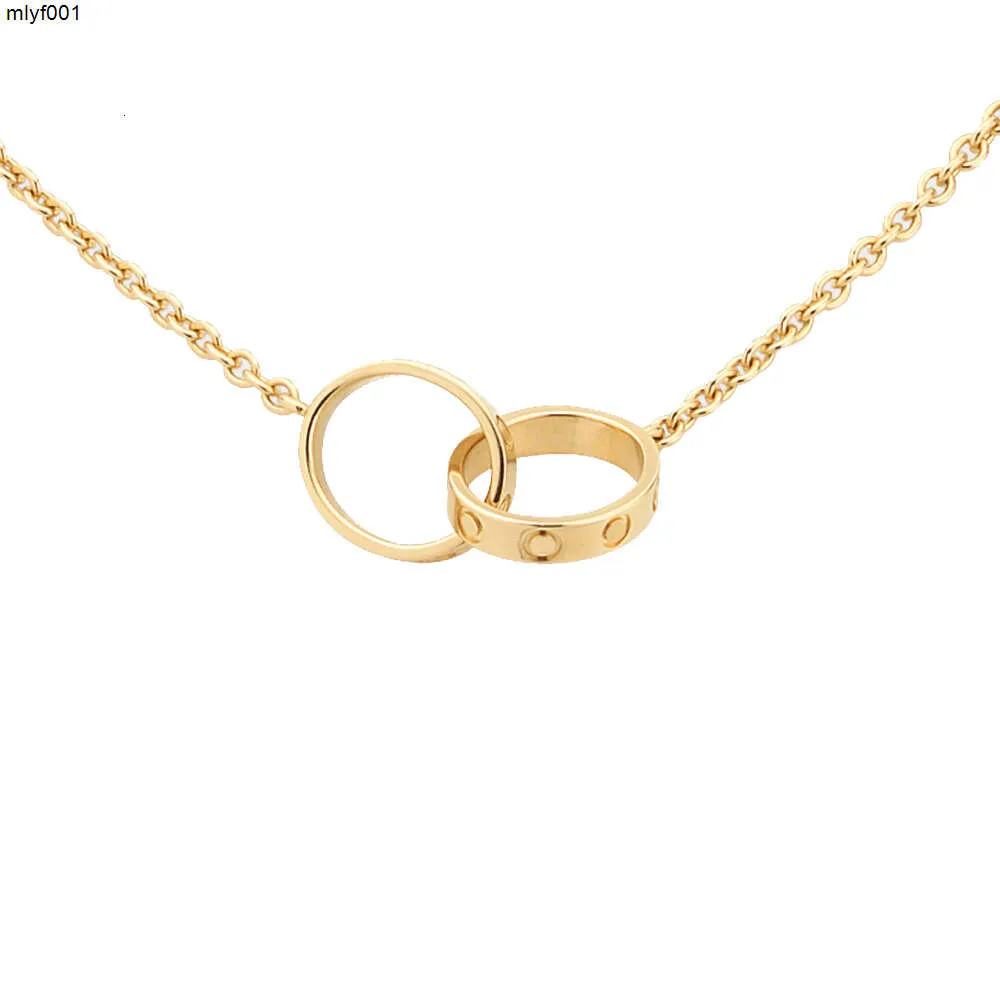 Colliers de créateurs de mode avec vis diamant double cercle collier d'amour pour petite amie or blanc pendentif rose en acier inoxydable cadeau de fête à la mode