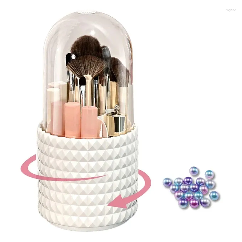 Storage Boxes Makeup Brush Holder Dustproof And Waterproof White Plastic 360 Degree Rotatable Cosmetic Organizer