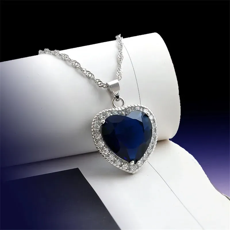Big Heart Sapphire Diamond Pendant Real 925 Sterling Silver Charm Party Wedding Pendants Necklace For Women Bridal Jewelry Gift 240113