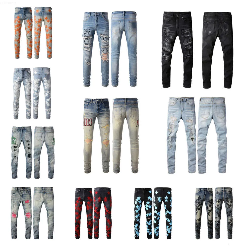 Mens Womens Designers Jeans Angustiado Rasgado Biker Slim Straight Denim para Homens Moda Denim Jeans Calças Mans Skinny Jean