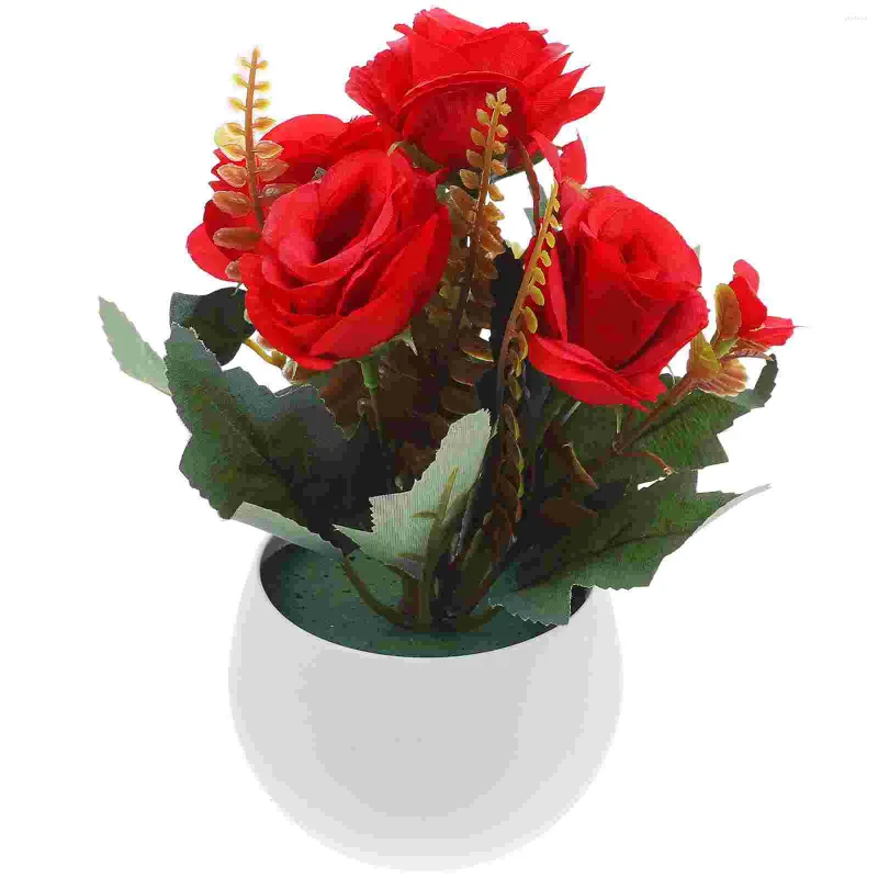 Fleurs décoratives Rose artificielle faux plantes en pot ornement Simulation faux ornements émulé petit bonsaï