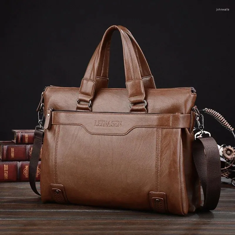Evrak çantaları erkek el iş çantası yumuşak deri bilgisayar omuz crossbody dizüstü evrak çantası