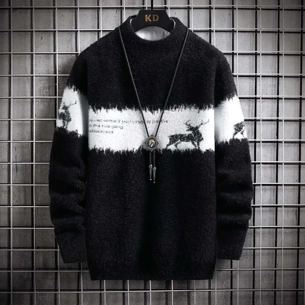 Gradient Mink Plush Sweater for Men, Thickened and Warm Winter Half High Neck Bottom Knitted Shirt, Trendy Men's Thread Clothes