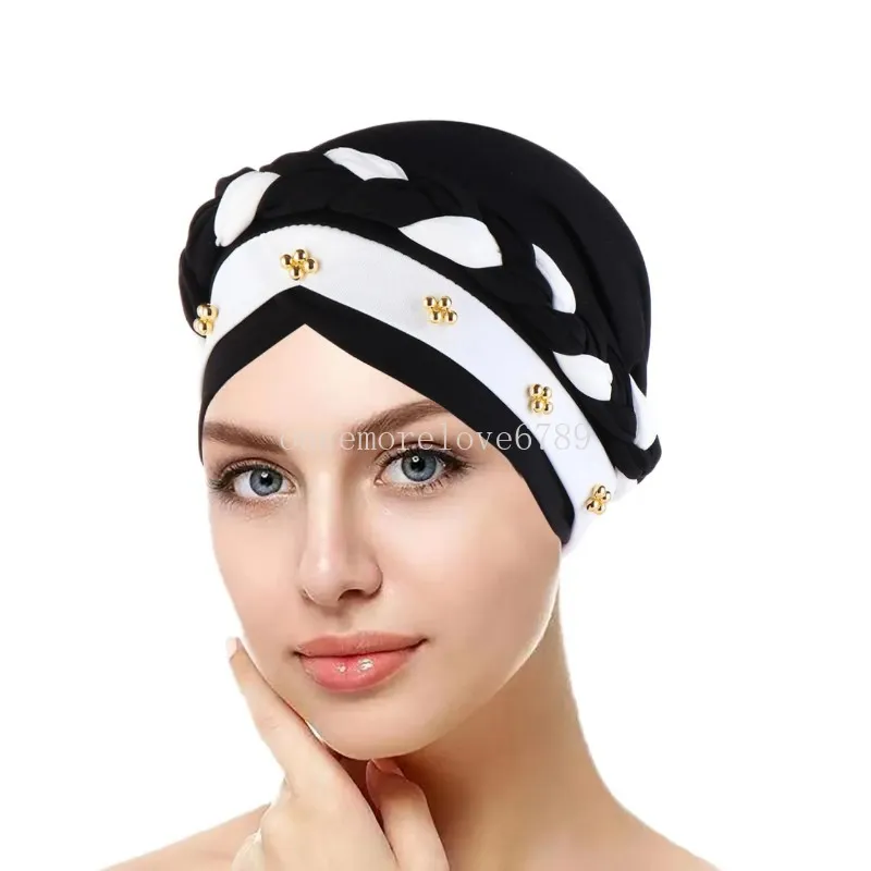 2024 novo frisado trança hijab boné para ramadan cor sólida chapéu indiano muçulmano moda cabeça envoltório feminino turbante bandana gorro