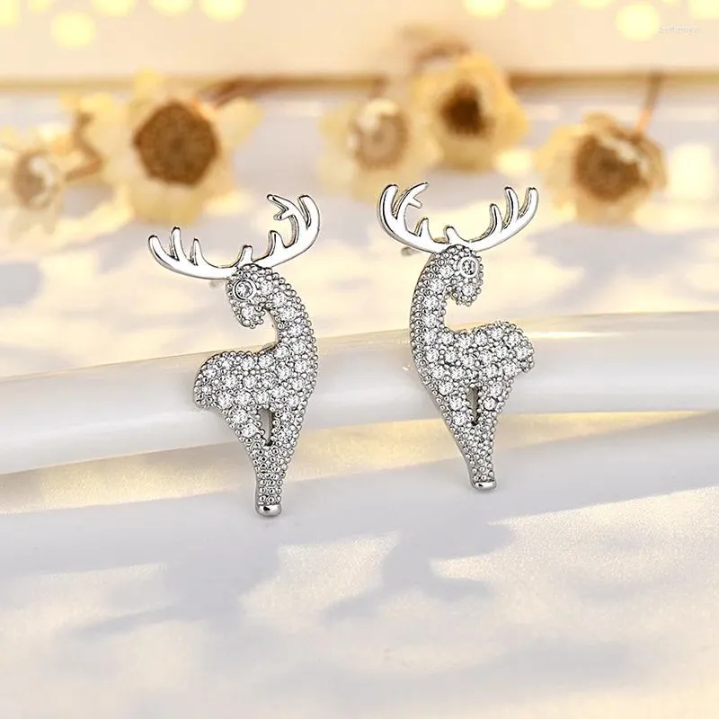 Dangle Earrings Deer Stud Sterling Silver Plated Korean Christmas Earring 925 Needle Allergy Free For Women Jewelry