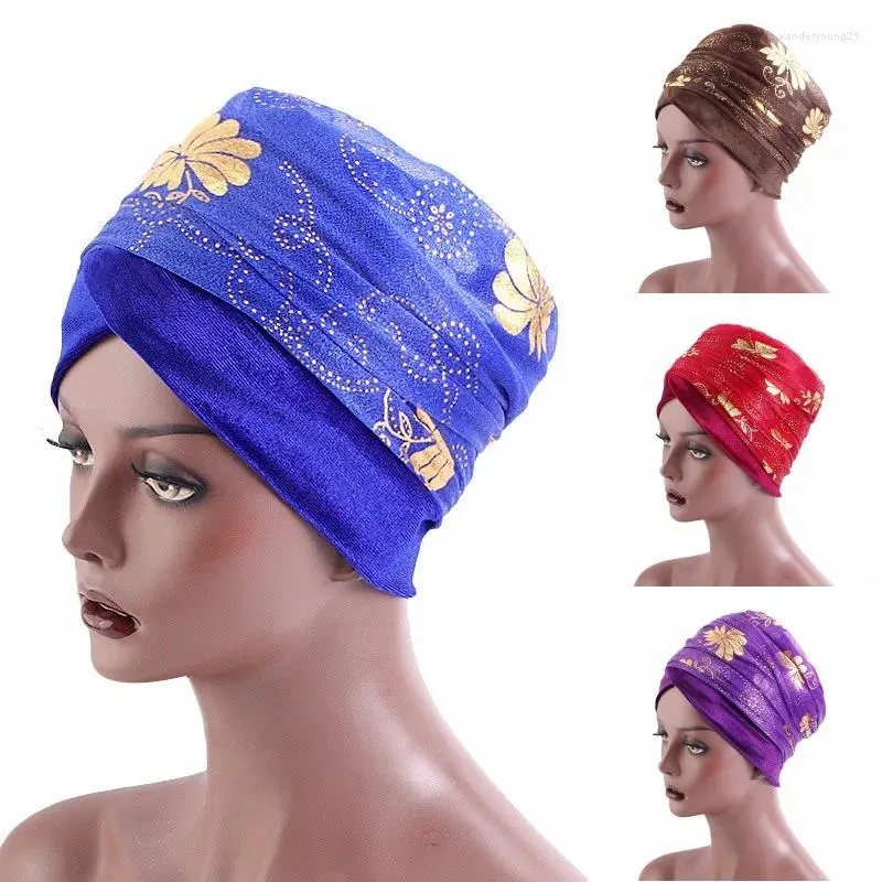 Roupas étnicas Árabe Muçulmano Mulheres Imprimir Headscarf Cap Soft Velvet Turban Chapéus Estilo Africano Feminino Stretch Wraps Headwear Bonnets Party