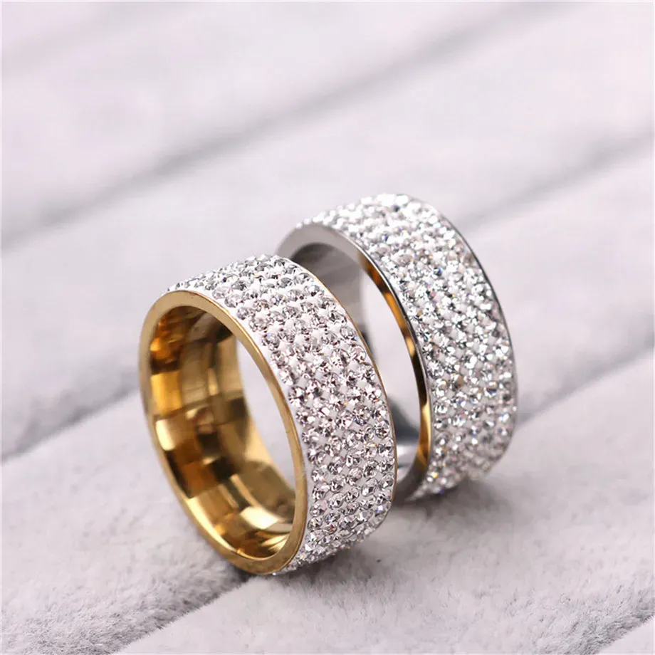 Hip Hop Ice Out Bling Vol Strass Womens Ring Gouden Kleur 14 k Geel Gouden Ringen voor Mannen Vrouwen mode-sieraden Anel