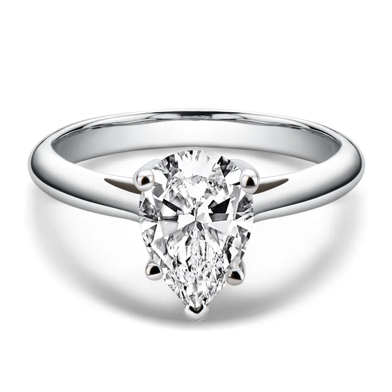 2 karatpäronklippning av diamantring, klassisk Moissanite Promise Ring, förlovningsring bröllopband för kvinnor, förslagsring, vitt guldpläterat 925 silver med certifikat