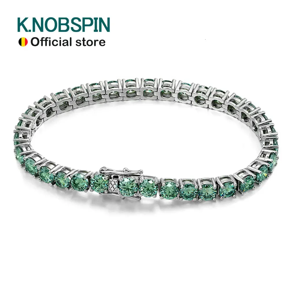 KNOBSPIN D VVS Original vert Tennis Bracelets pour femme hommes laboratoire diamant avec GRA bijoux de mariage 925 Bracelet en argent 240113