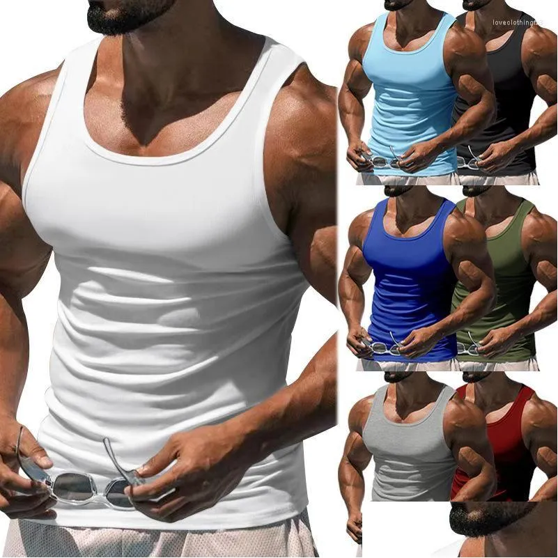 Men'S Tank Tops Mens Tank Tops Men Summer White Muscle Vests Cotton Underwear Sleeveless Top Solid Vest O-Neck Gymclothing Bodybuildi Dhaa5