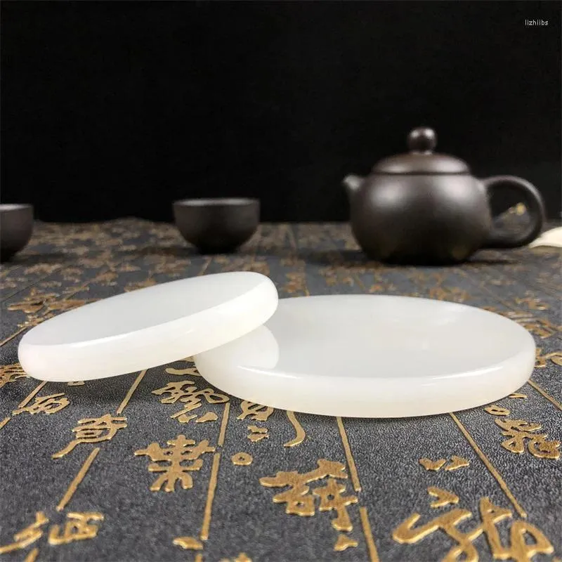 Bandejas de té Bandeja redonda de jade natural Estera 6 cm 8 cm 10 cm Cubierta de pisapapeles literaria y elegante Placa blanca