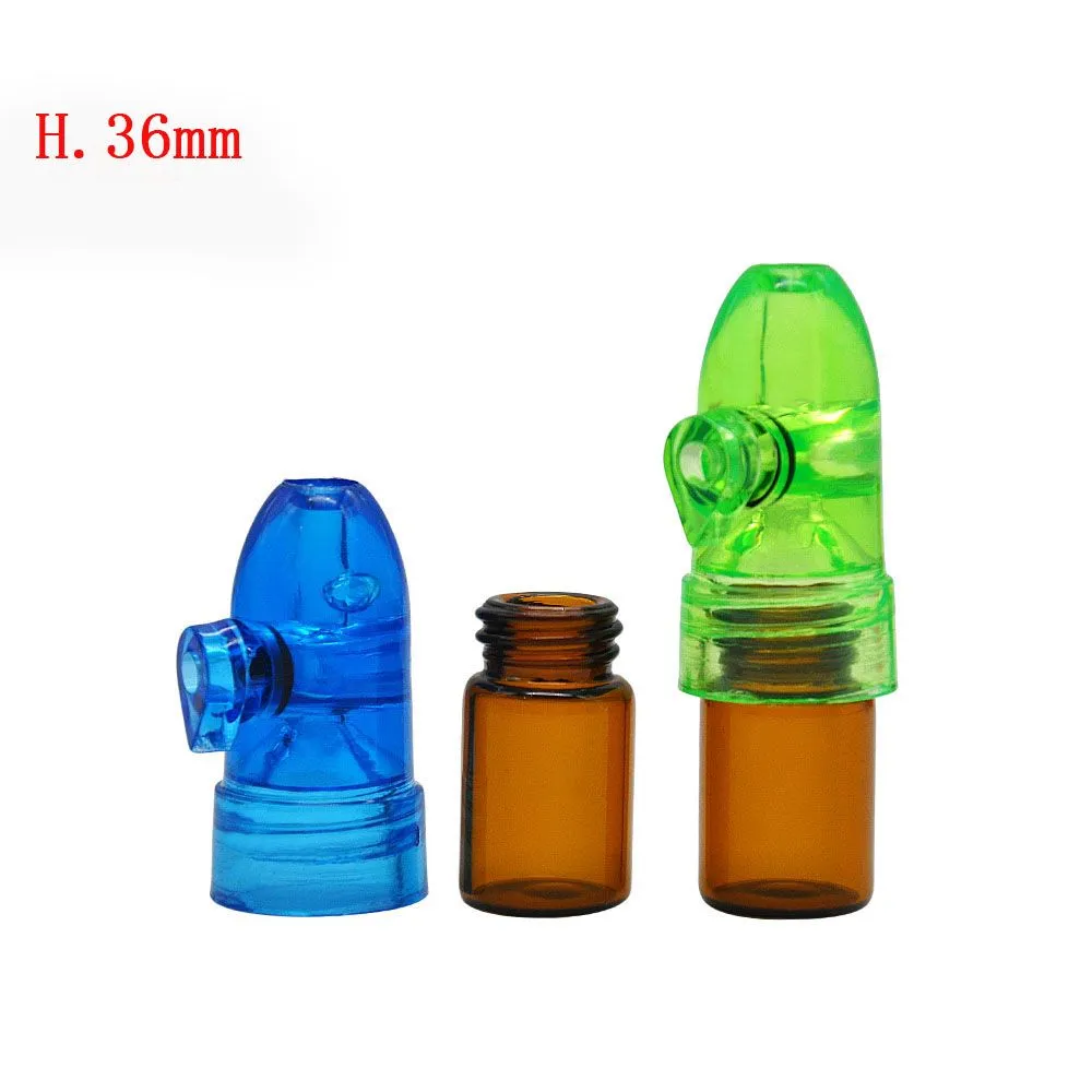 Acrylic Cap Glass bottle Snuff Snorter Dispenser Bullet Rocket Snorter Glass Vial with Clear Bottoms